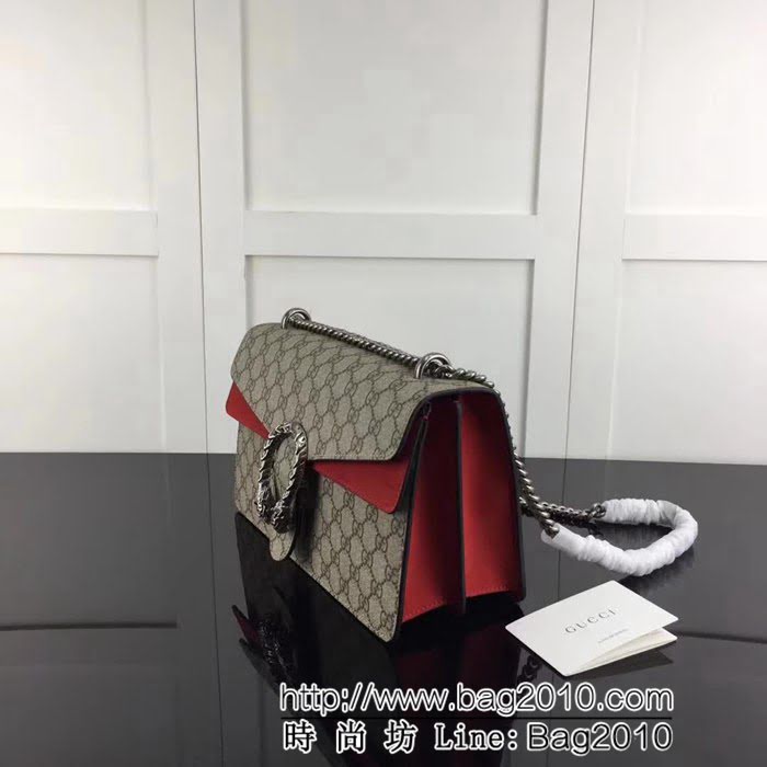 GUCCI古馳原單 新款專櫃品質 高仿原單貨 實物實拍 400249 啡pvc配大紅 鏈條單肩斜挎包 HY1007
